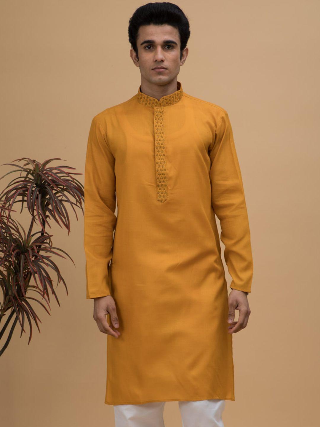 neudis men mandarin collar cotton straight kurta