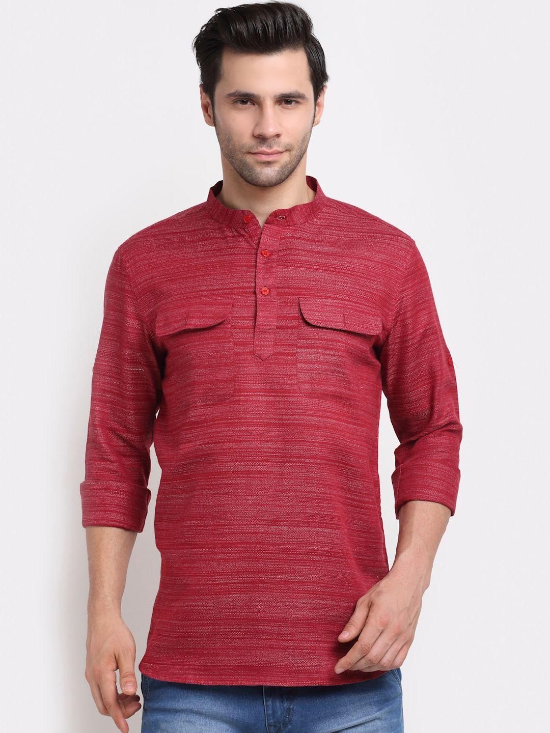 neudis men maroon striped thread work kurta