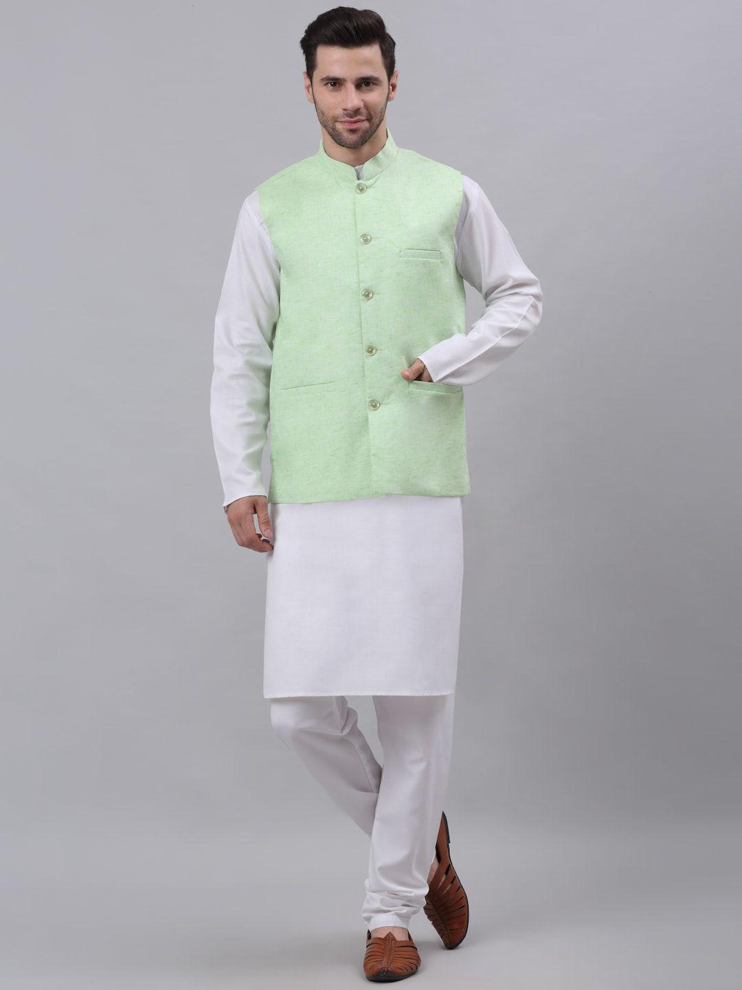 neudis men pure cotton kurta with churidar & nehru jacket