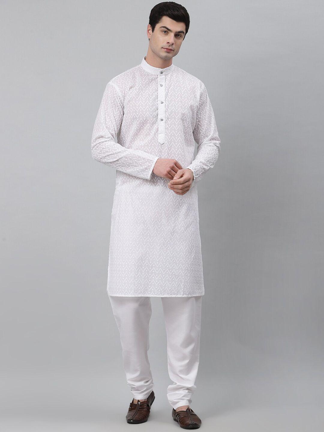 neudis men white chikankari cotton straight kurta