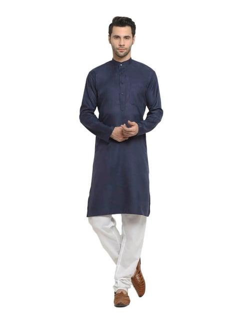 neudis navy & white cotton kurta with churidar set