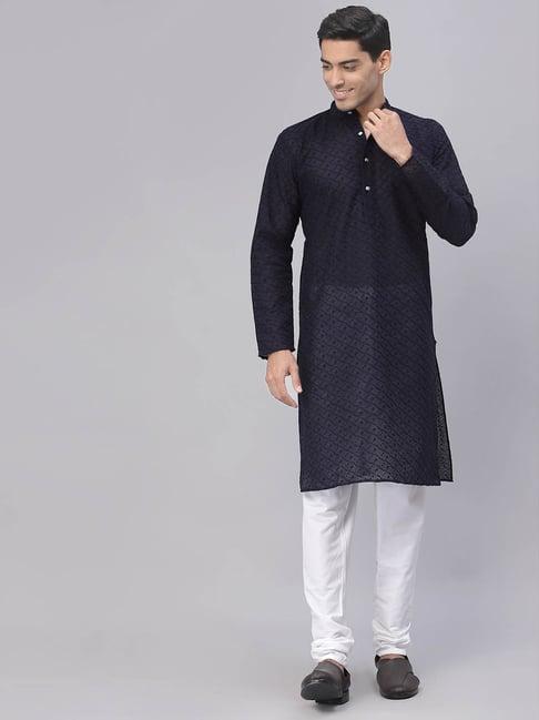 neudis navy full sleeves kurta & churidar pants set