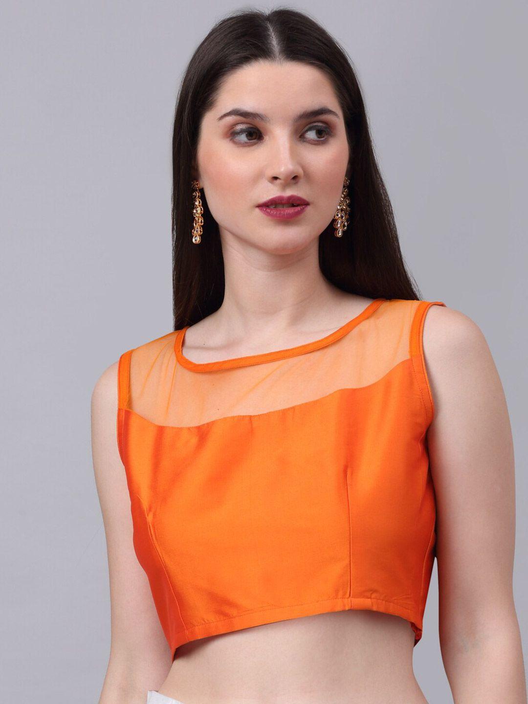 neudis orange geometric print sheer pure silk crop top