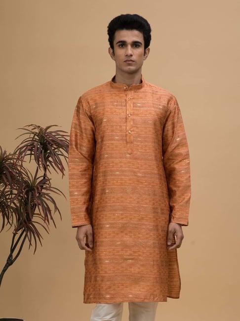 neudis orange regular fit embroidered kurta