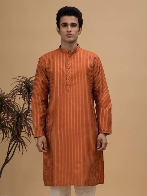 neudis orange regular fit striped kurta