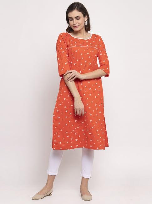 neudis orange straight printed kurta