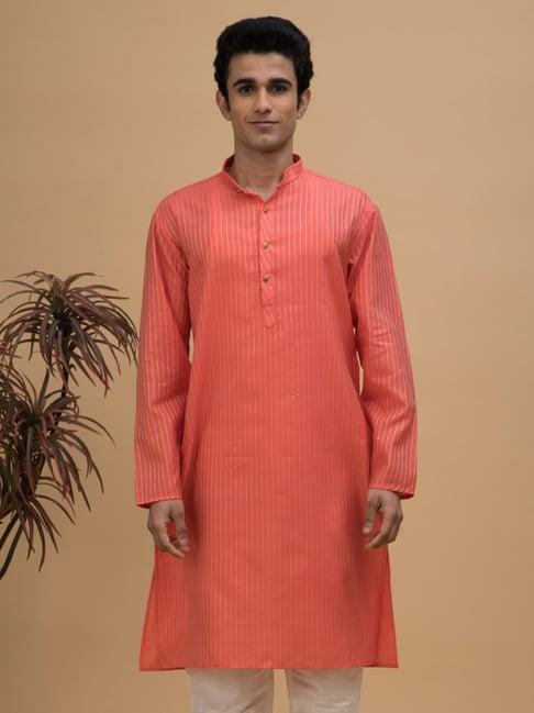 neudis peach regular fit striped kurta