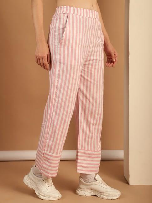 neudis pink & white cotton stripes trousers