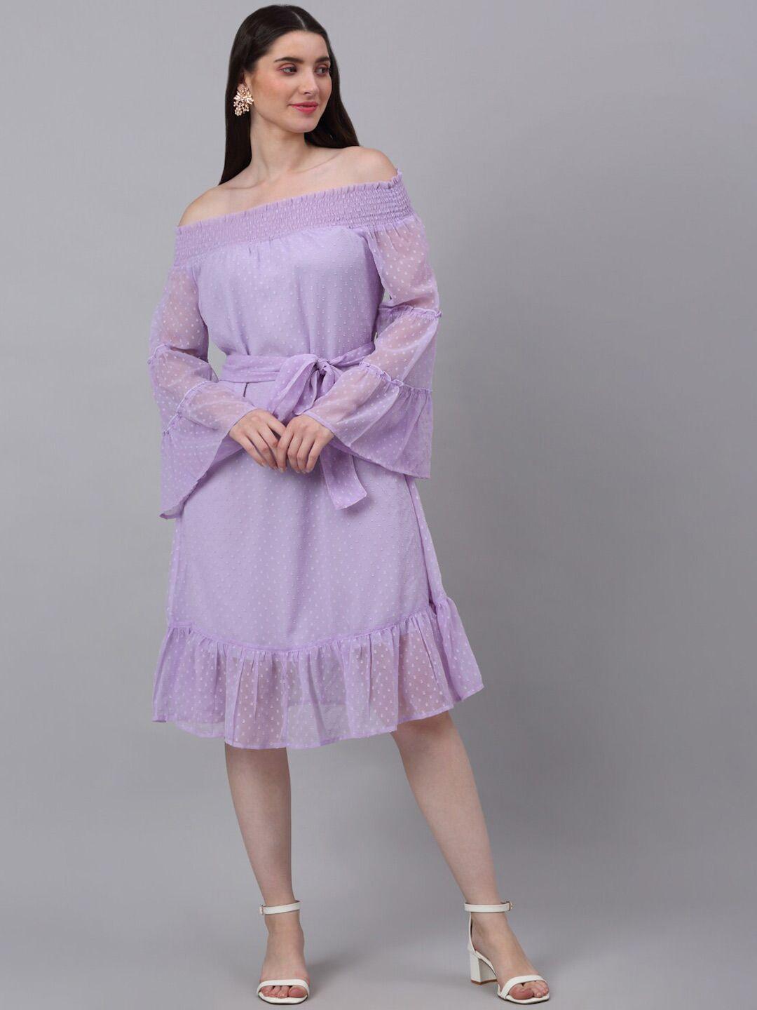 neudis purple off-shoulder chiffon a-line dress