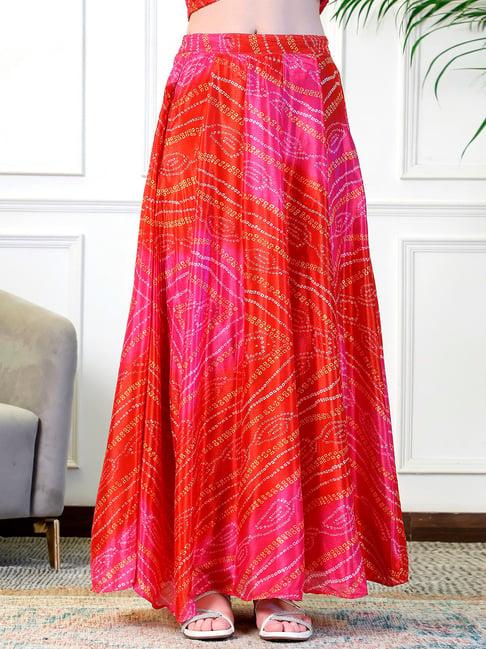 neudis red & pink printed maxi skirt