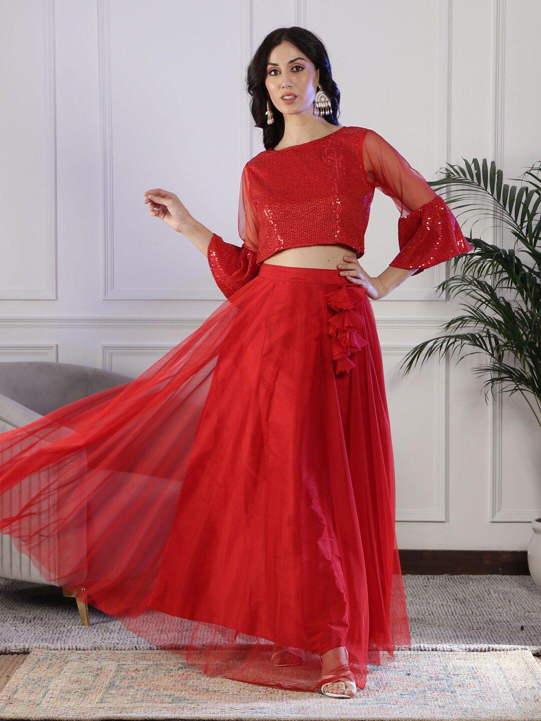 neudis red embellished sequinned ready to wear lehenga