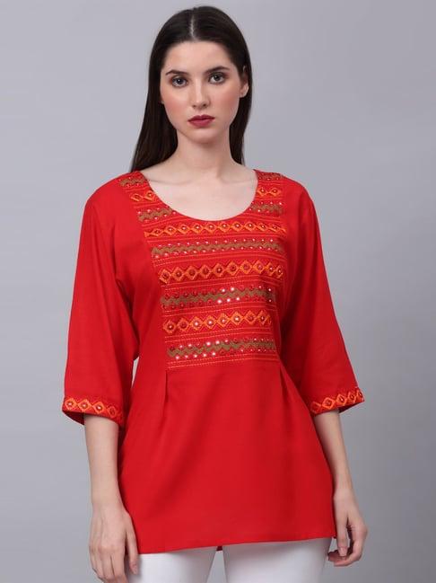 neudis red embroidered tunic