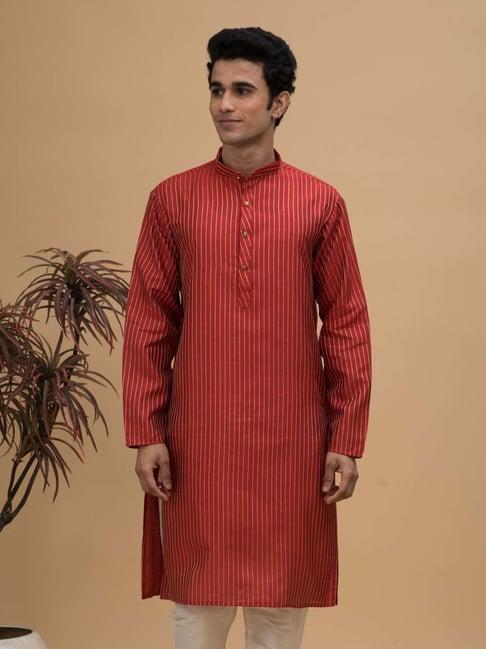 neudis red regular fit striped kurta