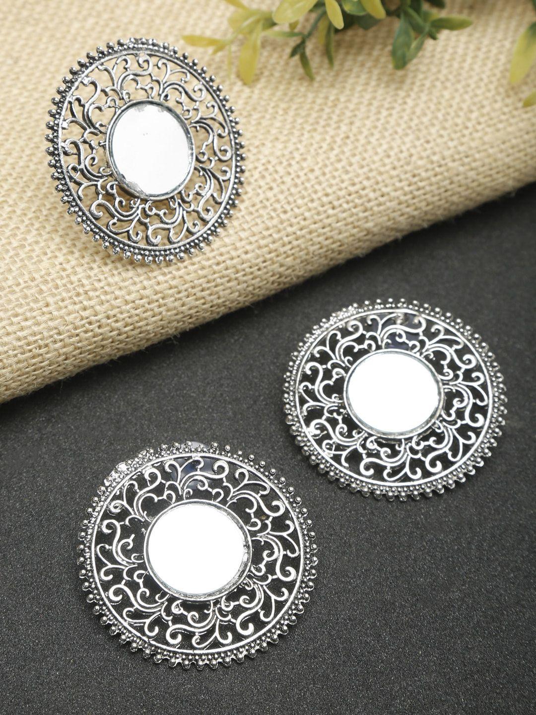 neudis silver-plated circular mirror jewellery set