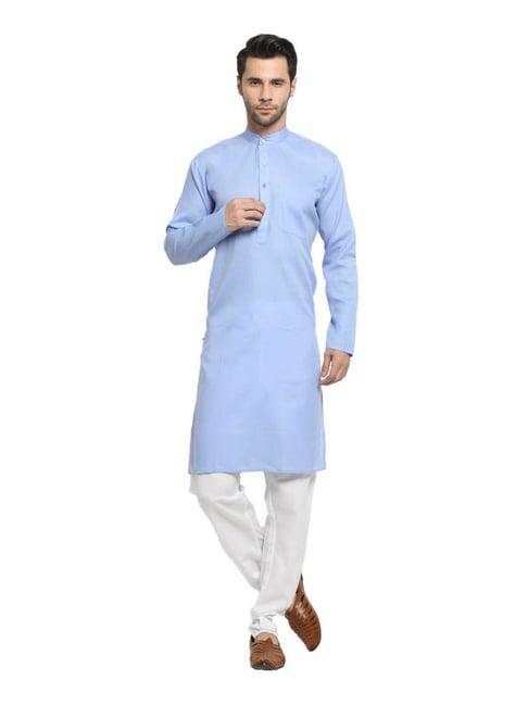 neudis sky blue & white cotton kurta with churidar set