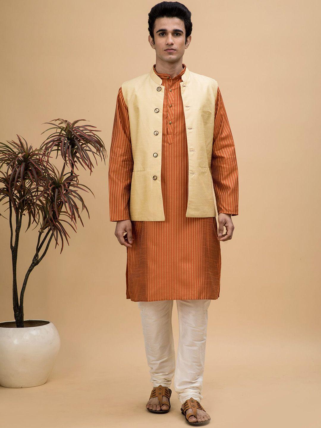 neudis striped dupion silk kurta with churidar