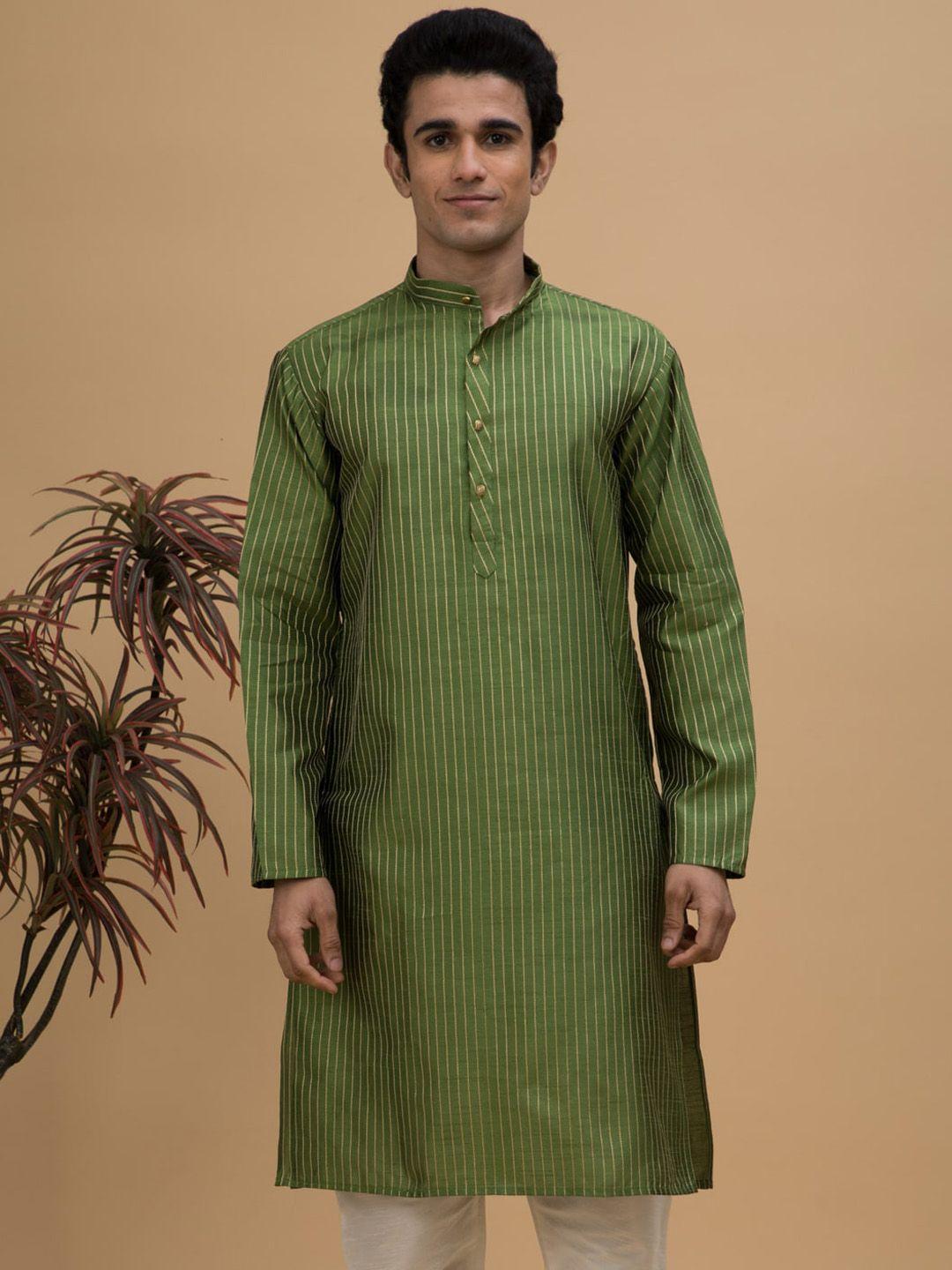 neudis striped mandarin collar long sleeves straight kurta