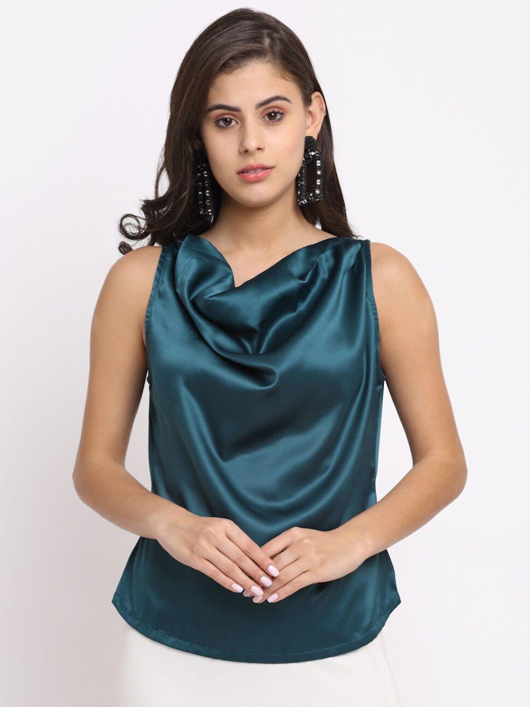 neudis teal cowl neck sheen satin regular top