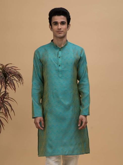 neudis teal regular fit embroidered kurta