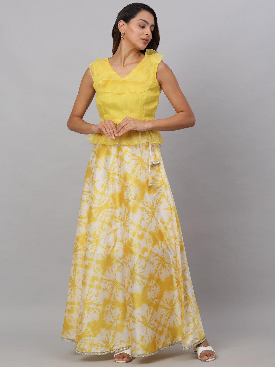 neudis tie & dye printed maxi flared skirt