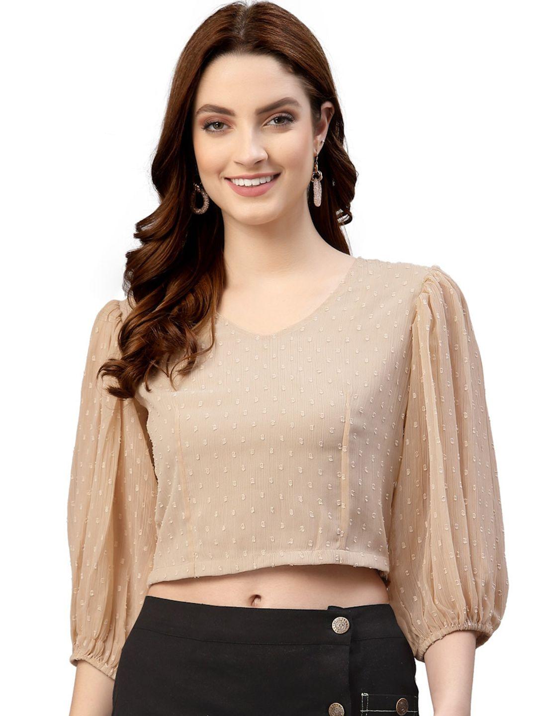 neudis v-neck regular puff sleeve crop opaque casual top