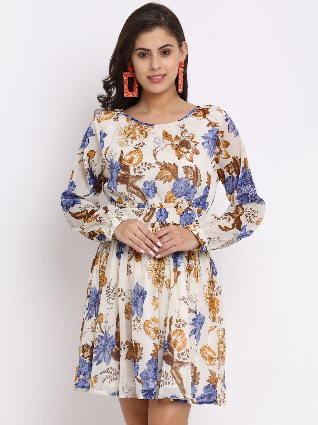 neudis white & blue floral chiffon dress