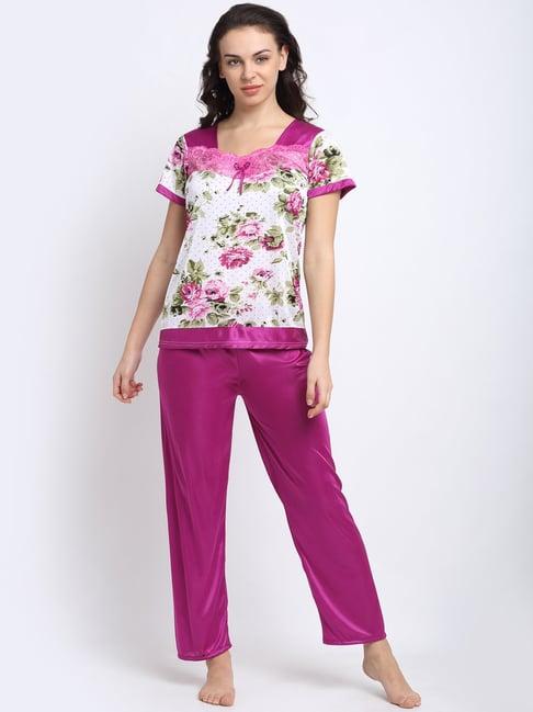 neudis white & purple printed top with pyjamas