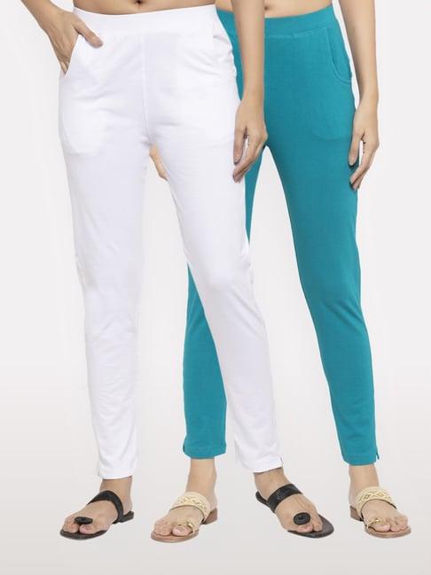 neudis white & teal blue mid rise pants - pack of 2