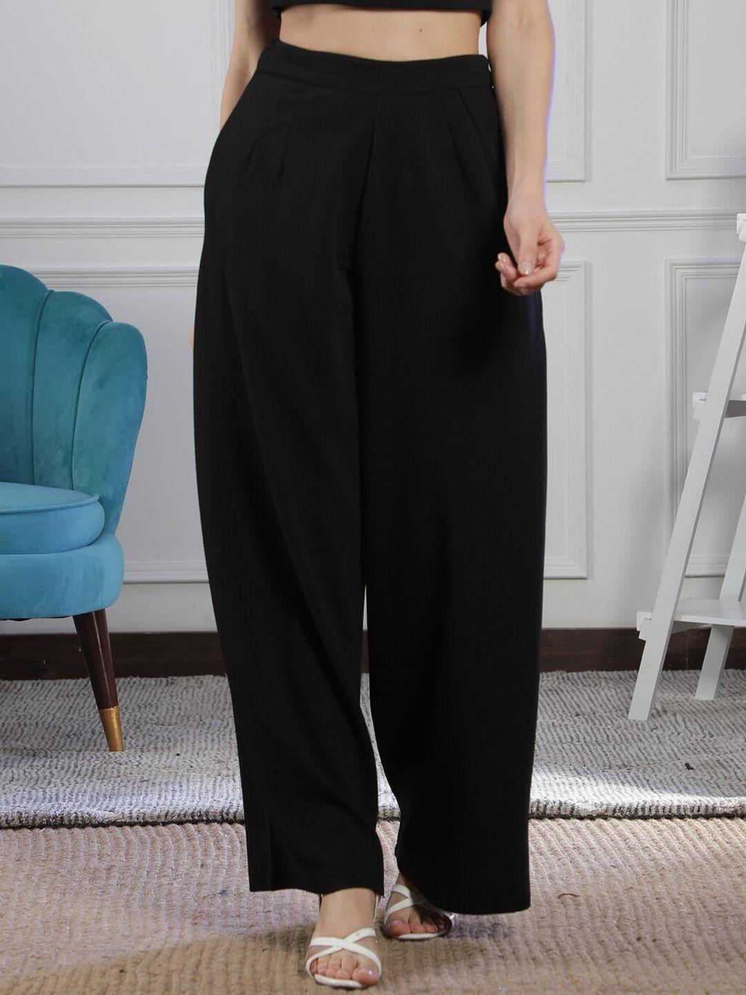 neudis women black comfort loose fit trousers