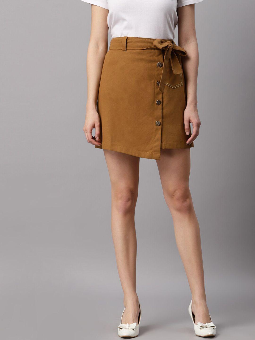 neudis women brown cotton twill mini straight skirt