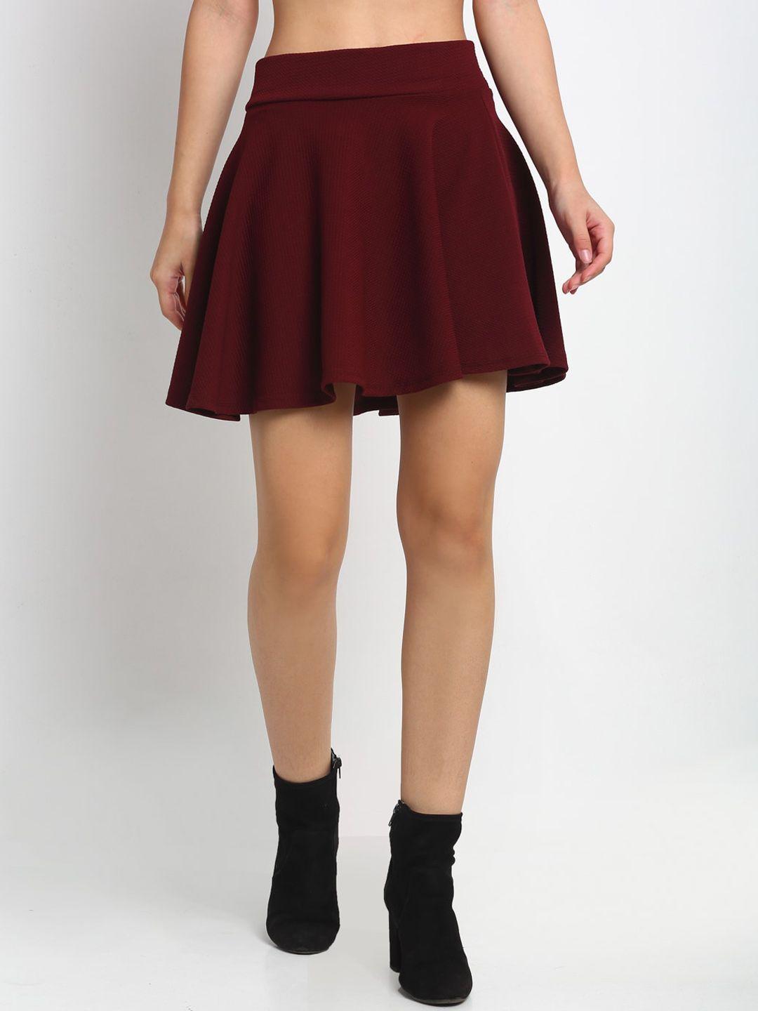 neudis women maroon solid flared mini skirt