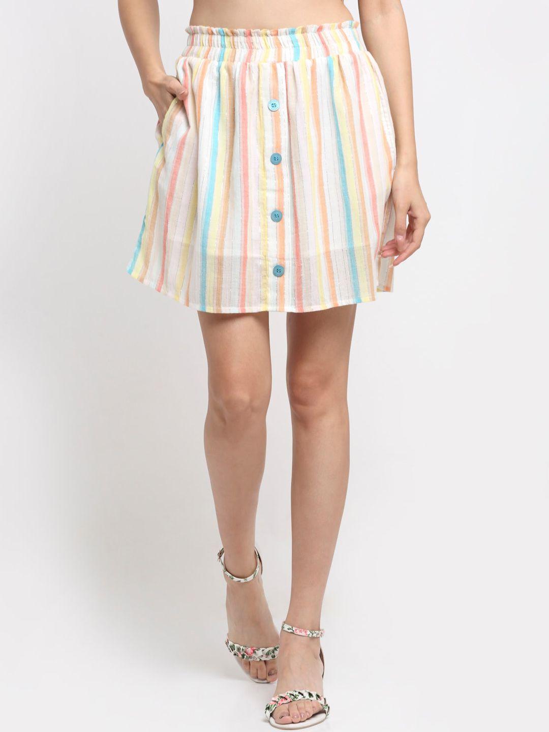 neudis women off-white & blue striped cotton a-line  skirt