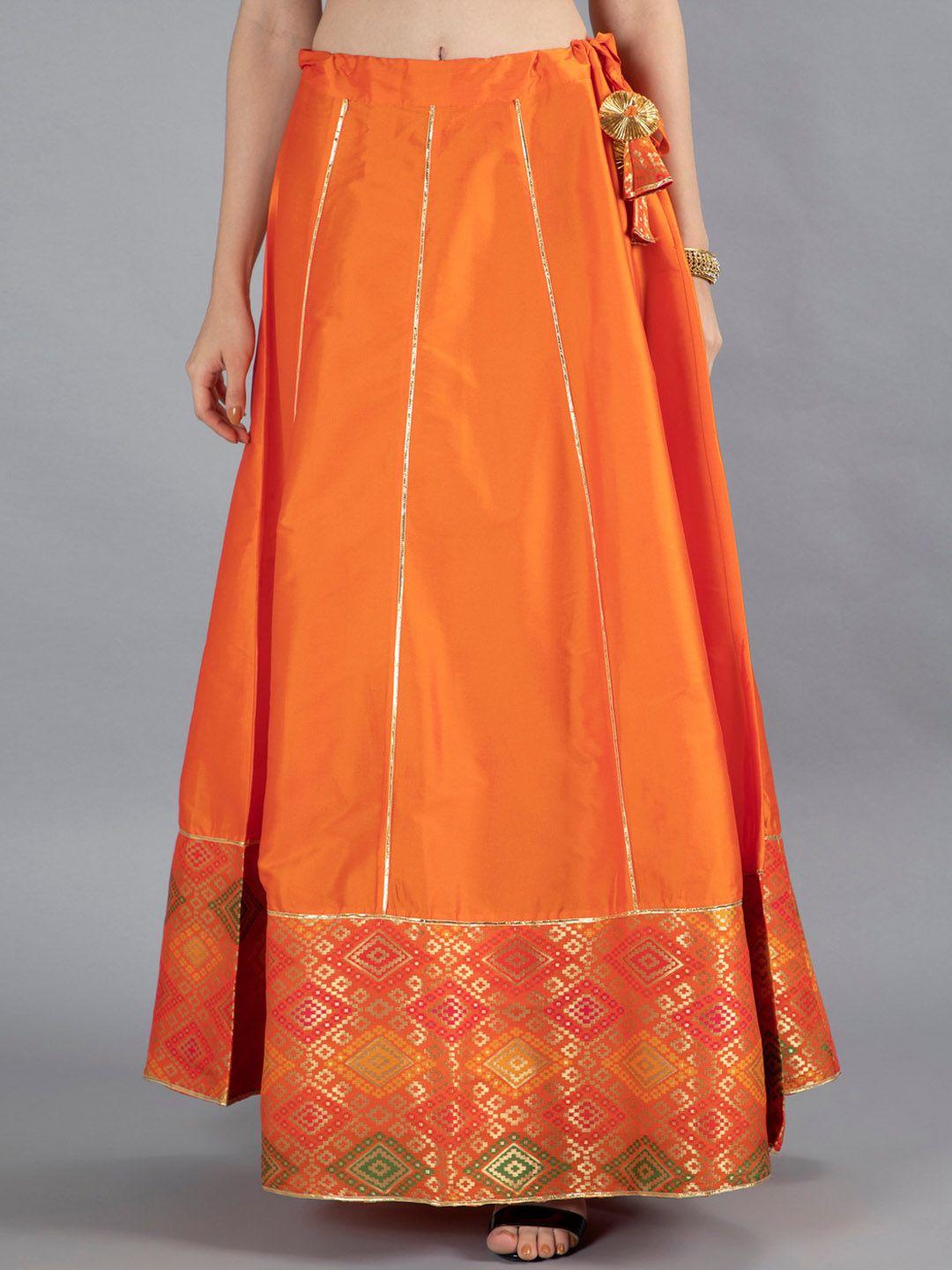 neudis women orange self design maxi lehenga skirt