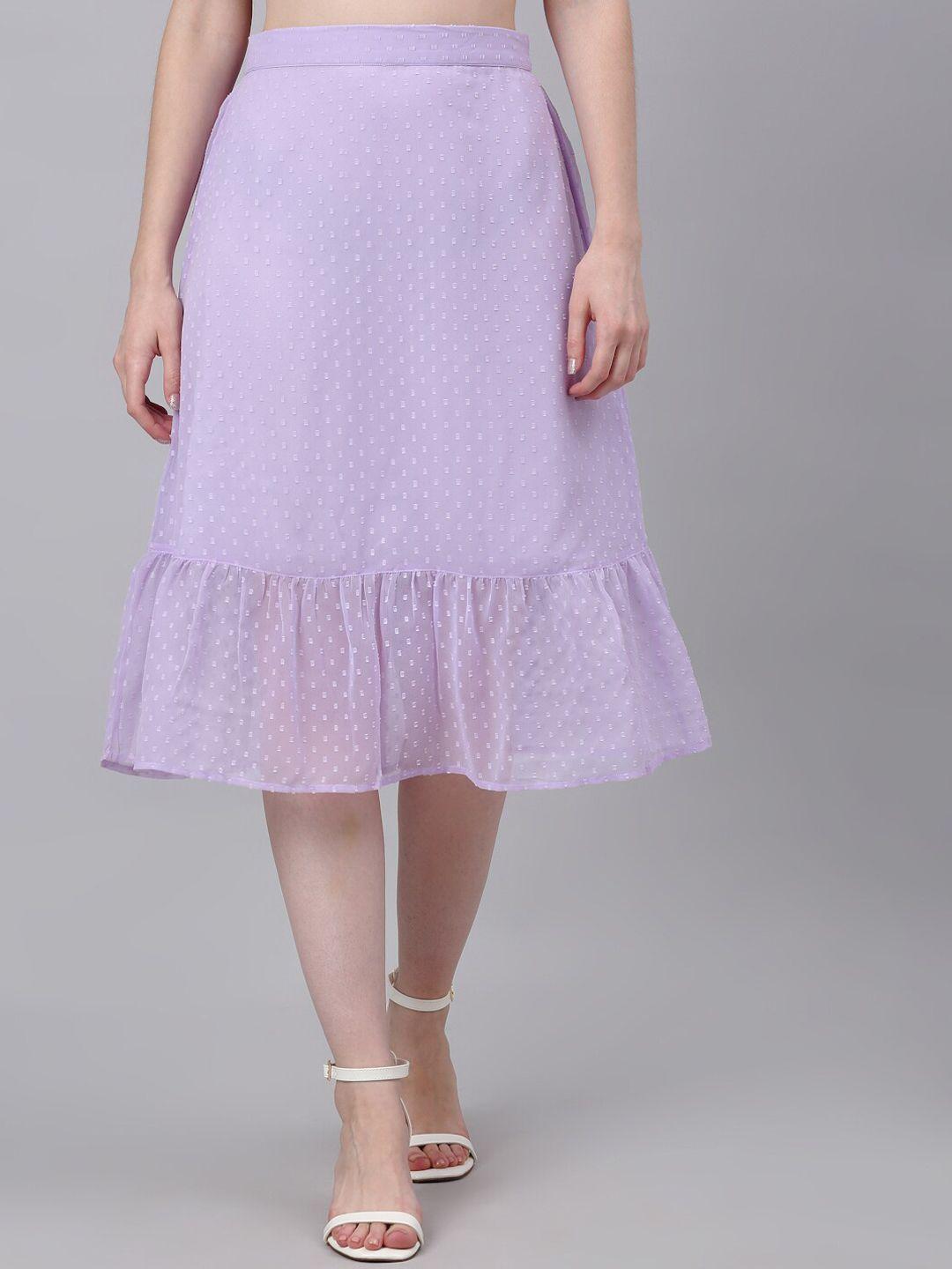 neudis women purple solid chiffon self-design knee-length a-line skirt