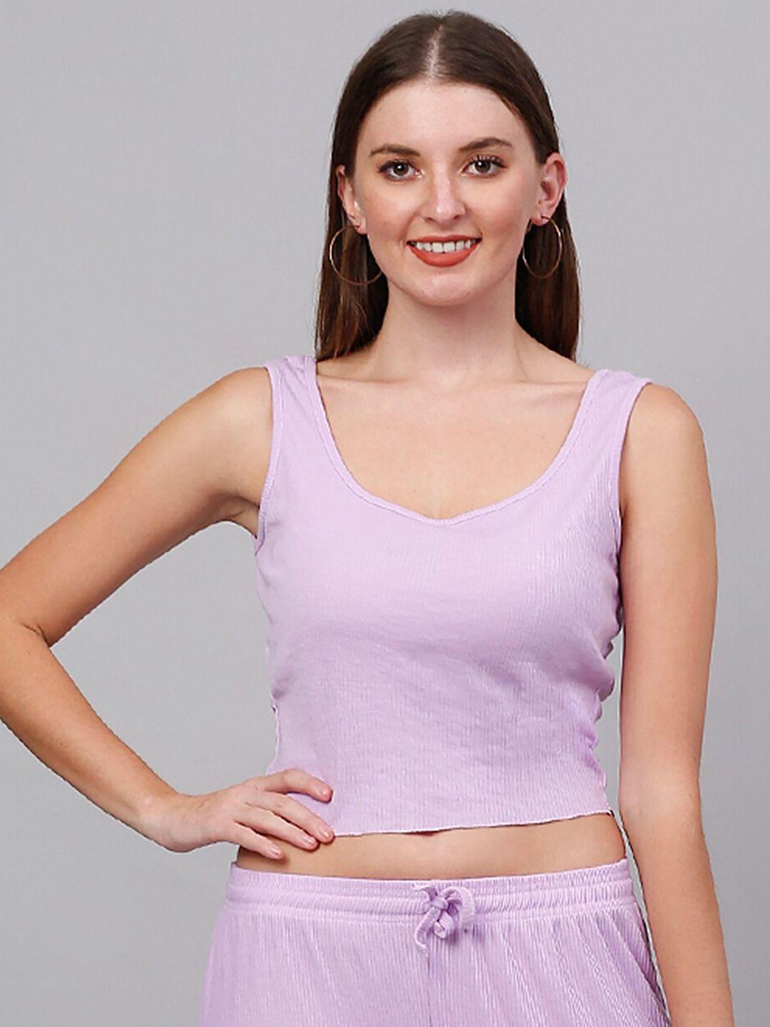 neudis women purple solid sleeveless crop top