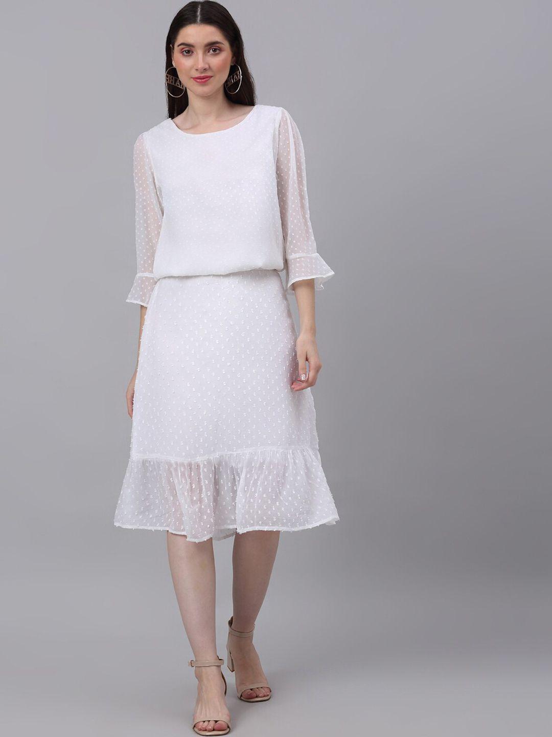 neudis women white self design top & skirt set