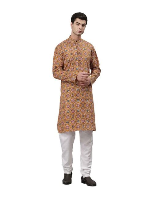 neudis yellow & white floral print kurta with churidar