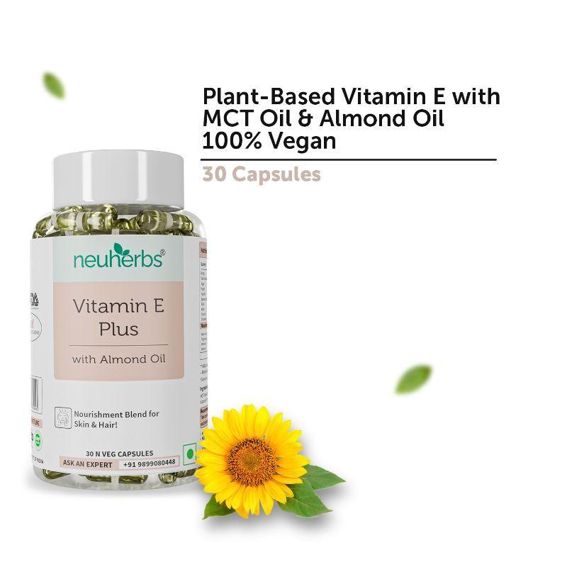 neuherbs plant based natural vitamin e plus from sunflower & almond oil for skin & hair glow