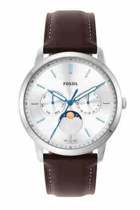 neutra minimalist 42 mm silver dial leather analogue watch for men - fs5905