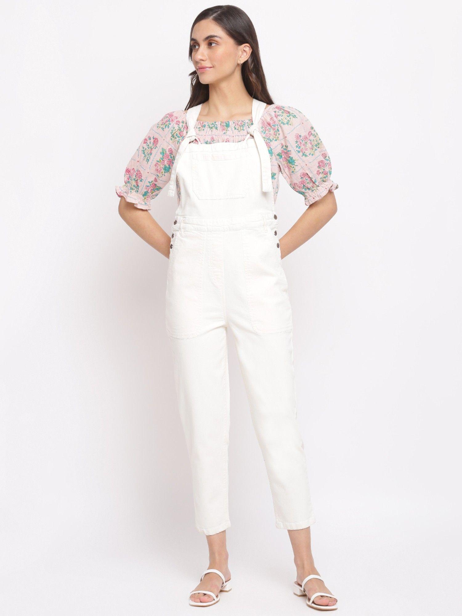 neutral cotton slim fit dungarees