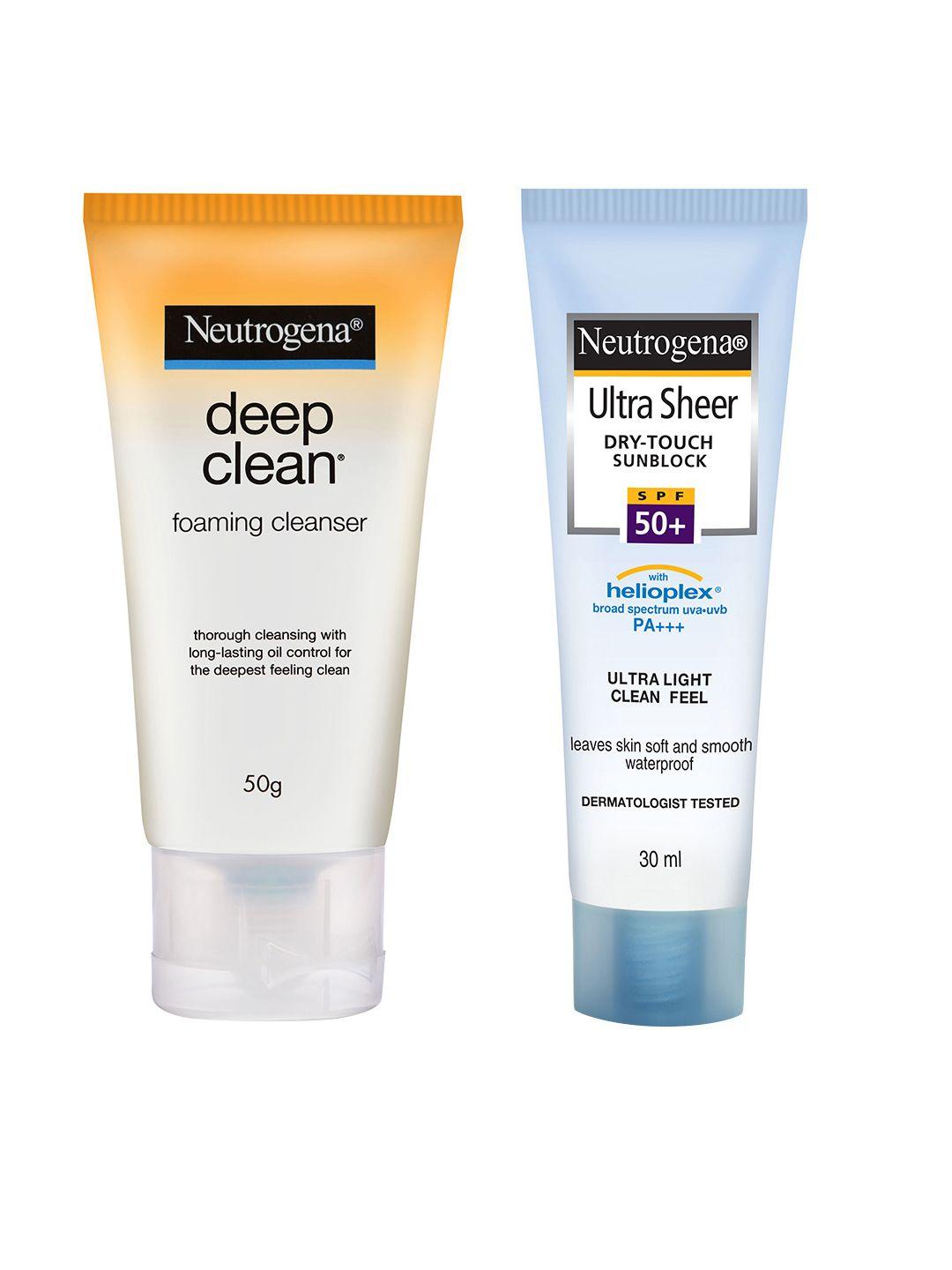 neutrogena set of deep clean foam cleanser & ultra sheer sunblock spf50