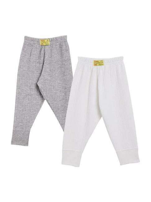 neva kids melange grey & off-white striped thermal pants (pack of 2)