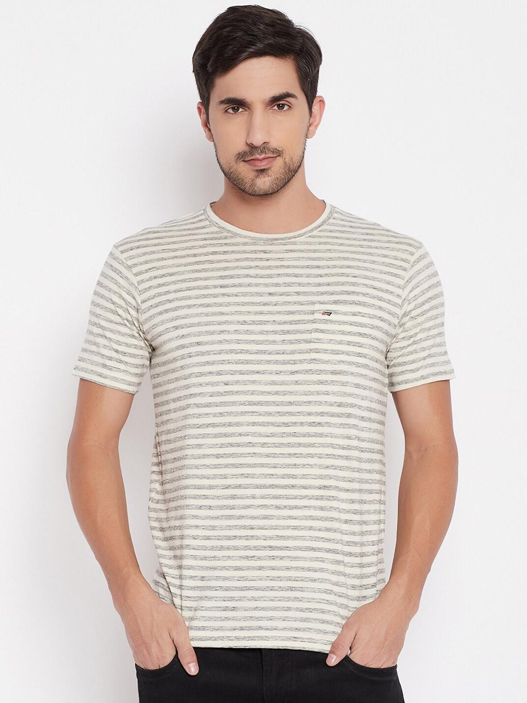 neva men beige & black striped cotton t-shirt