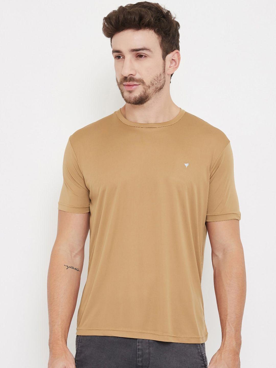 neva men brown solid round neck t-shirt