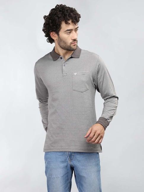 neva anthra grey regular fit printed polo t-shirt