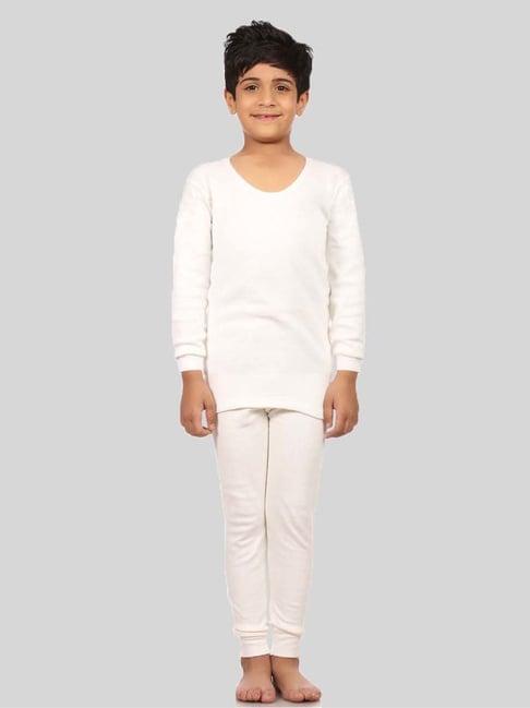 neva kids white cotton regular fit full sleeves thermal set
