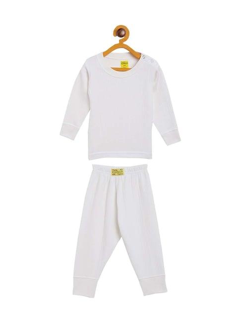 neva kids white cotton striped full sleeves thermal top set