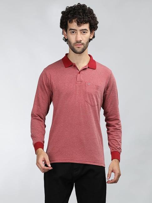 neva maroon regular fit striped polo t-shirt