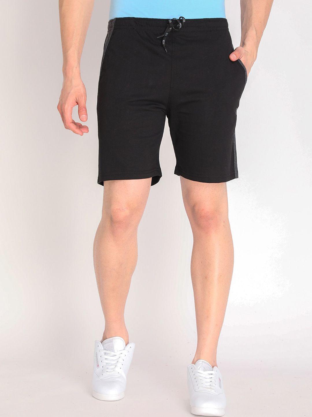 neva men black solid cotton sports shorts