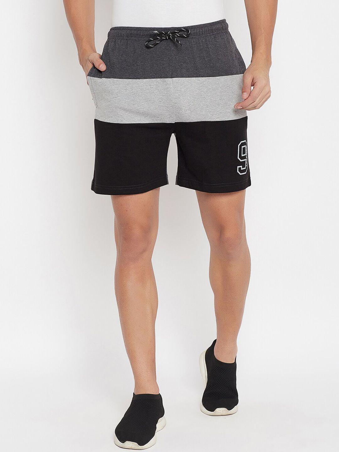 neva men grey & black colourblocked regular shorts